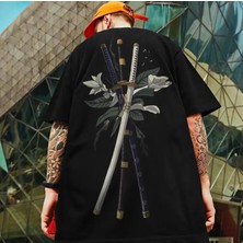 Nigrum Pardus Nıgrum Pardus Sokak Stili Three Swords Sırt Baskılı %100 Pamuk Oversize Büyük Beden Erkek T-Shırt