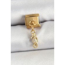 Eco Lounge 316L Çelik Sallantılı Zirkon Taşlı Deniz Atı Model Gold Renk Nomination Charm