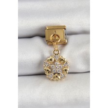 Eco Lounge 316L Çelik Sallantılı Zirkon Taşlı Kalp Detaylı Yıldz Model Gold Renk Nomination Charm