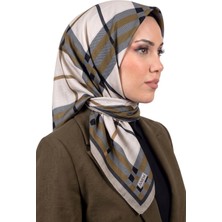 Hadiora Kadın Füme Beyaz Ekose Desenli Pamuklu Dikişli Yazma