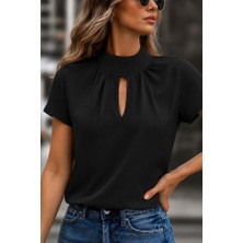 Efnaz Style Kadın Kısa Kollu Balıkçı Yakalı Damla Detaylı Sandy Bluz