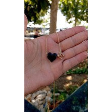 Nergis Collection Murano Siyah Kalp Kolye