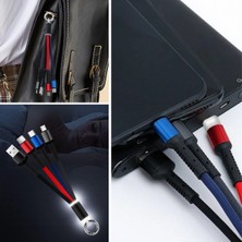 Eco Lounge Işıklı Anahtarlık Model 3 In 1 USB Çıkışlı Mikro,type-C ve Iphone Uyumlu Şarj Kablosu