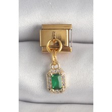 Eco Lounge 316L Çelik Gold Renk Sallantı Kare Yeşil Zirkon Taşlı Nomination Charm