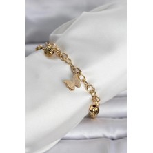 Eco Lounge 316L Çelik Gold Renk Kelebek ve Dorikalı Kadın Bileklik