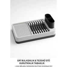 Eco Lounge Tabak Bölmeli Tezgah Üstü Gri Bulaşıklık Bardak Kaşık Kurutmalık Mutfak Standı