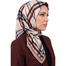 Hadiora Kadın Bordo Bej Ekose Desenli Pamuklu Dikişli Yazma