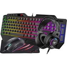 Esranın Dünyası Havit Gamenote KB905CM-TUR 4'lü Gaming Set – Klavye, Mouse, Kulaklık, Mousepad – Rainbow
