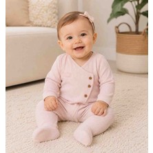 Babys Tasarım Kız Bebek Fitilli Pamuklu Tulum Uzun Kollu Çıtçıtlı Bebek Tulumu Günlük Kullanım