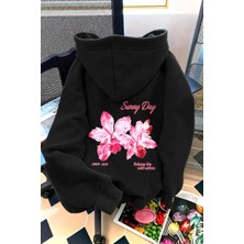 Oksit Sunny Day Botanical Sırt Baskılı Oversize Kapüşonlu Sweatshirt | Çiçek Desenli Şardonlu Kumaş Hoodie