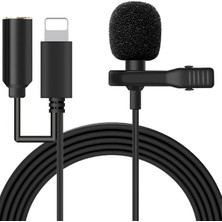 Die Grup Ally iPhone Lightning Yaka Mikrofonu+3.5mm Jack Profesyonel Youtuber MIKROFONU-(5775)