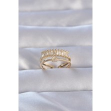 Hace Bazaar Pirinç Gold Renk Zirkon Taşlı Baget Su Yolu Model Ayarlanabilir Yüzük 5886 - HCB1235434-5581