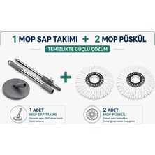 ELECTROPAD Ayarlanabilen Döner Başlıklı Mop+Sap Takımı 3 Lü Set ve 2 Adet Yedek Mikrofiber Püskül Bez