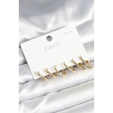 Hace Bazaar Pirinç Gold Renk Kalp Yıldız ve Halka Model 925 Ayar Gümüş Çivili Kadın Küp - HCB1239137-7
