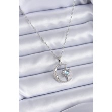 Hace Bazaar 316L Çelik Gümüş Renk Zirkon Taşlı Ay Yıldız Model Kadın Kolye 5886 - HCB1233419-4165