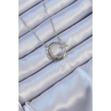Hace Bazaar 316L Çelik Zincir Gümüş Renk Zirkon Taşlı Motifli Ay Yıldız Kolye 5886 - HCB1236540-9620