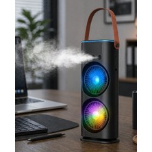Hace Bazaar Çift Başlıklı Taşınabilir Fan Rgb Işıklı Sprey Nemlendiricili Masaüstü Se - HCB1236816-2