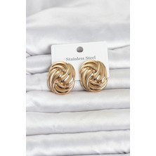 Hace Bazaar 316L Çelik Gold Renk Motif Desen Model Kadın Küpe 5886 - HCB1237058-5784