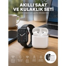 Hace Bazaar Akıllı Saat Gümüş Kasa Bluetooth Kulaklık Hediyeli Çok Fonksiyonlu Ikili Set - HCB1236037-2