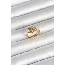 Hace Bazaar 316L Çelik Gold Renk Zirkon Taşlı Kalp Model Kadın Yüzük 5886 - HCB1232250-8993