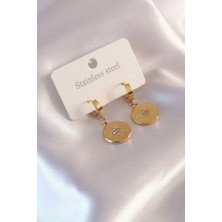 Hace Bazaar Çelik Gold Renk Kutup Yıldızı Işleme Zirkon Taşlı Kadın Küpe 5886 - HCB1233205-4059