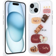 Teknook iPhone 15 Kılıf Parlayan Simli Kabartma Figürlü Zore Cevze Kılıf - Beyaz