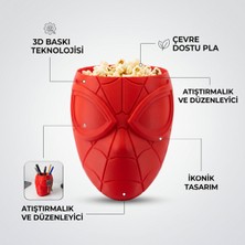 Piyatech Örümcek Adam Tasarımlı 3D Baskı Patlamış Mısır Kasesi Dekoratif Çerezlik ve Masaüstü Organizer