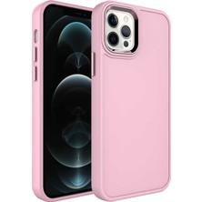 Teknook iPhone 14 Pro Kılıf Metal Çerçeve ve Buton Tasarımlı Sert Zore Botox Kılıf - Pembe Açık