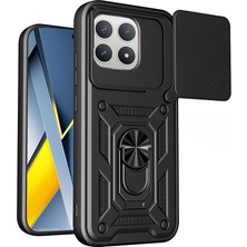 Teknook Xiaomi Poco F8 Pro Kılıf Magnetik Standlı Kamera Korumalı Zore Sürgülü Vega Kılıf - Siyah