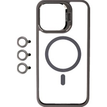 Teknook iPhone 15 Pro Kılıf M-Safe Şarj Özellikli Standlı Zore M-Safe Klon Lensli Kılıf - Gri