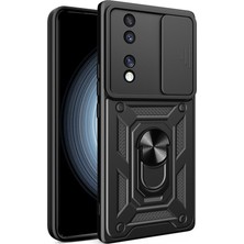 Teknook Honor 70 Kılıf Magnetik Standlı Kamera Korumalı Zore Sürgülü Vega Kılıf - Siyah