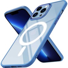 Teknook iPhone 12 Pro Max Kılıf Wireless Şarj Özellikli Zore Krom M-Safe Silikon Kılıf - Mavi