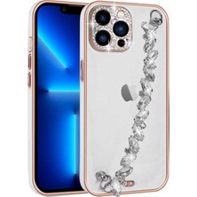 Teknook iPhone 13 Pro Kılıf Taş Süslemeli Kamera Korumalı El Tutamaçlı Zore Blazer Kılıf - Beyaz