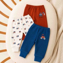 Babys Tasarım Erkek Bebek 3'lü Ribanalı Alt Takım 0-3 Ay Pamuklu Esnek Bel Günlük Bebek Pantolonu
