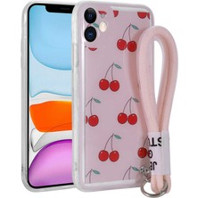 Teknook iPhone 11 Kılıf Desenli El Askılı Ipli Zore Astana Silikon Kılıf - Kiraz