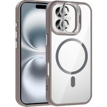 Teknook iPhone 17 Kılıf Standlı ve Kamera Lens Hediyeli M-Safe Şarj Özellikli Zore Etro Kılıf - Gri
