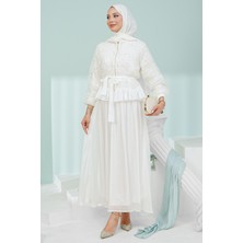 İmaj Butik Ekru Çiçek Detaylı Ceket Elbise Ikili Takım
