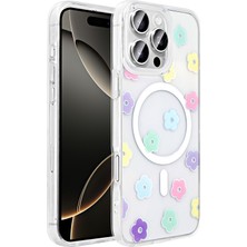 Teknook iPhone 16 Pro Max Kılıf M-Safe Şarj Özellikli Şeffaf Zore Folk Sert Kılıf - Papatya