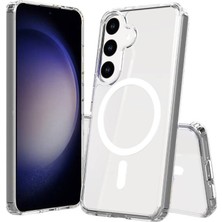 Teknook Galaxy S25 Plus Kılıf M-Safe Şarj Özellikli Şeffaf Sert Pc Zore Embos Kılıf - Şeffaf