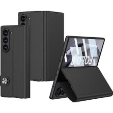 Teknook Galaxy Z Fold 6 Kılıf Suni Deri Tasarımlı Magnetik Tokalı ve Kartlıklı Zore Kıpta Zegna Kılıf - Siyah