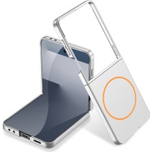Teknook Galaxy Z Flip 7 Kılıf Wireless Şarj Özellikli Zore Kıpta M-Safe Kılıf - Gümüş