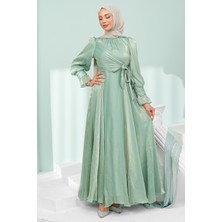 İmaj Butik Mint Yeşili Yan Bağlamalı Kol Detaylı Janjan Abiye