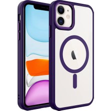 Teknook iPhone 11 Kılıf Wireless Şarj Özellikli Zore Krom M-Safe Silikon Kılıf - Derin Mor