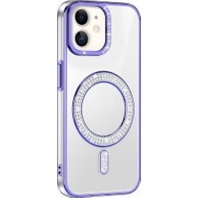 Teknook iPhone 11 Kılıf Pırlanta Taş Tasarımlı M-Safe Şarj Özellikli Zore Karetta Silikon Kılıf - Mor