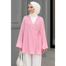 İmaj Butik Pudra Kruvaze Yaka Yandan Bağlamalı Yazlık Kimono Tunik