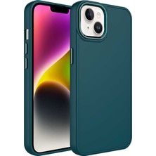 Teknook iPhone 14 Kılıf Metal Çerçeve ve Buton Tasarımlı Silikon Zore Luna Kılıf - Koyu Yeşil