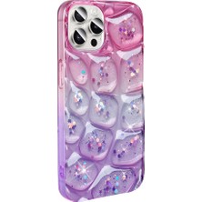 Teknook iPhone 14 Pro Max Kılıf Simli 3D Desenli Zore Hacar Kılıf - Pembe-Mor