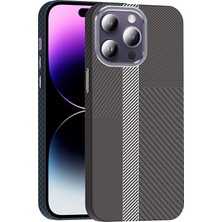 Teknook iPhone 14 Pro Max Kılıf M-Safe Şarj Özellikli Karbon Fiber Görünümlü Zore Gros Kılıf - Gri-Siyah