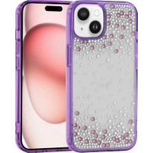 Teknook iPhone 15 Kılıf Airbag Tasarımlı Damla Taşlı Şeffaf Zore Pera Silikon Kılıf - Mor