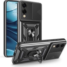 Teknook Galaxy S25 Edge Kılıf Magnetik Standlı Kamera Korumalı Zore Sürgülü Vega Kılıf - Siyah